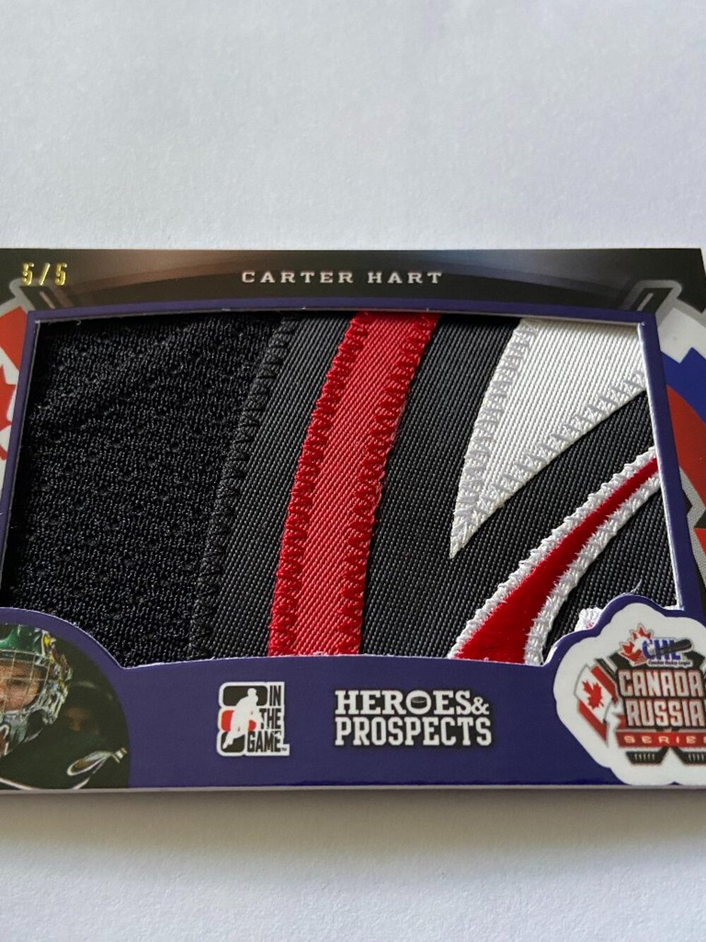 2015-16 In The Game Heroes & Prospects Carter Hart 5/5 Patch Canada Russia 1/1
